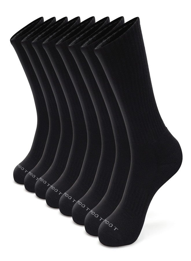 MONFOOT Men's/Women's 8 Pairs Athletic Cushion Crew Socks, Black Large Multipack - Image 1